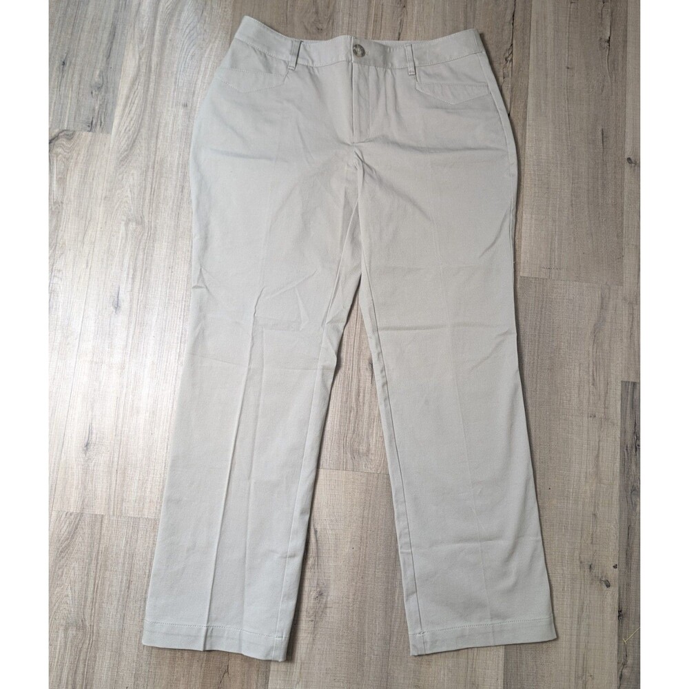 NWT Eddie Bauer Size 12 Curvy Fit Stayshape Pants Stone Straight Leg Stretch $60